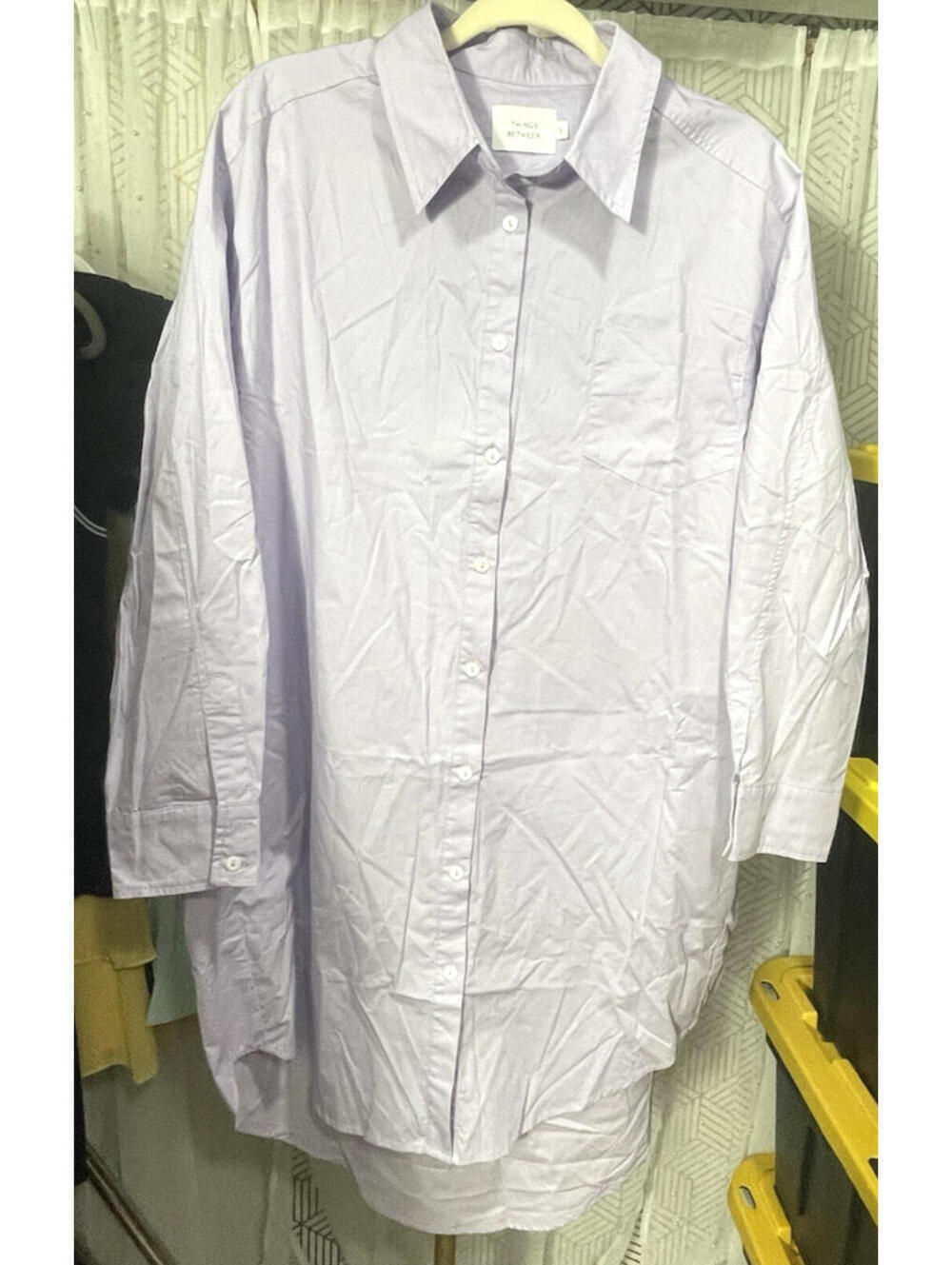 Things Between Lilac Button Shirt Dress S Oversized Long Sleeve Cotton Mini EUC